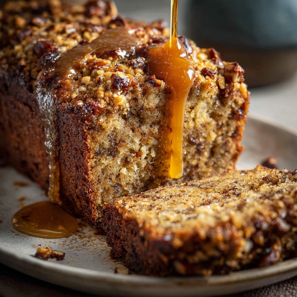 Bananenbrot mit Mandelstückchen und Honig