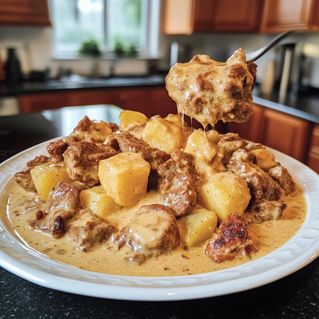 Hackbraten mit Kartoffeln in Sahne