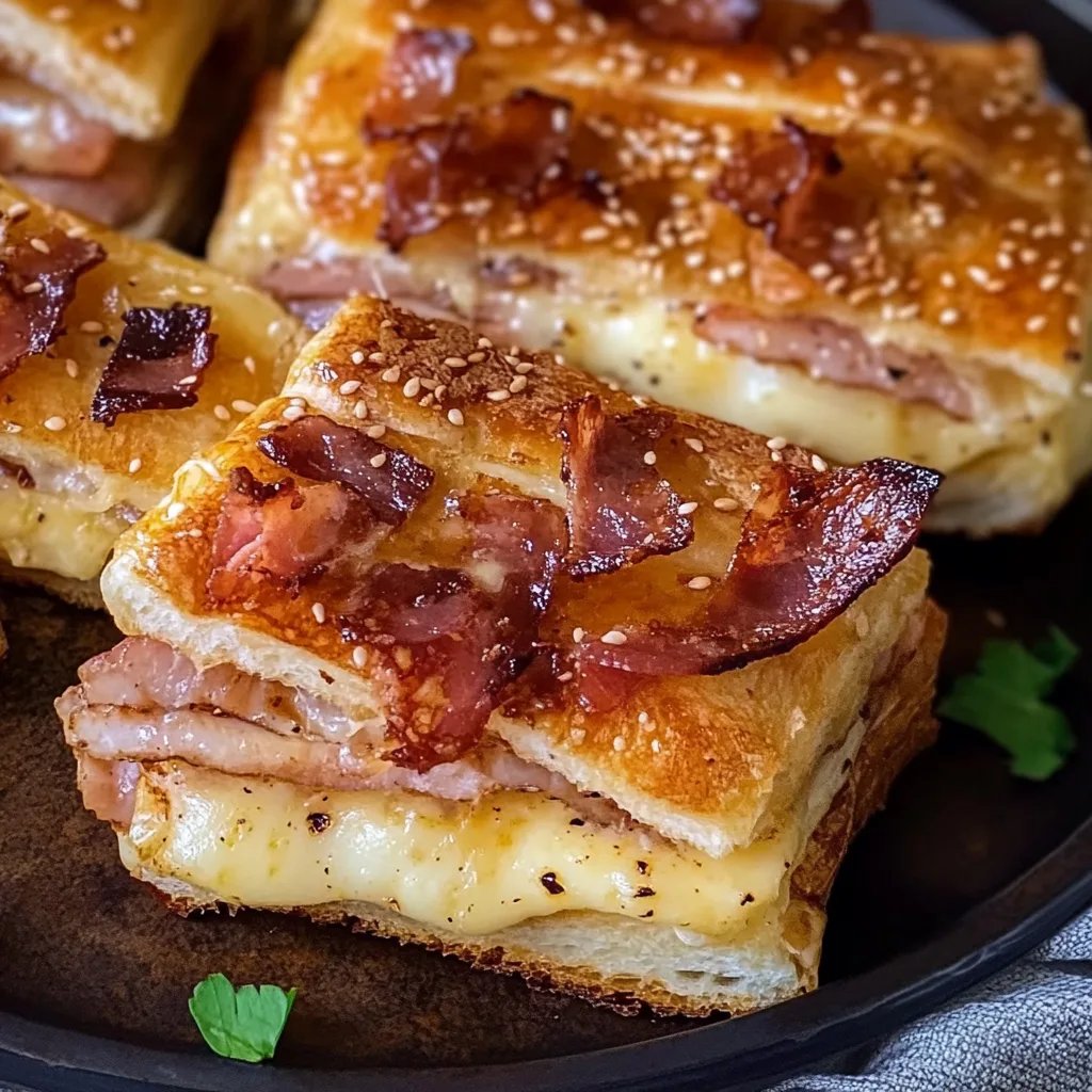 Blätterteigkissen gefüllt mit Schinken und Käse