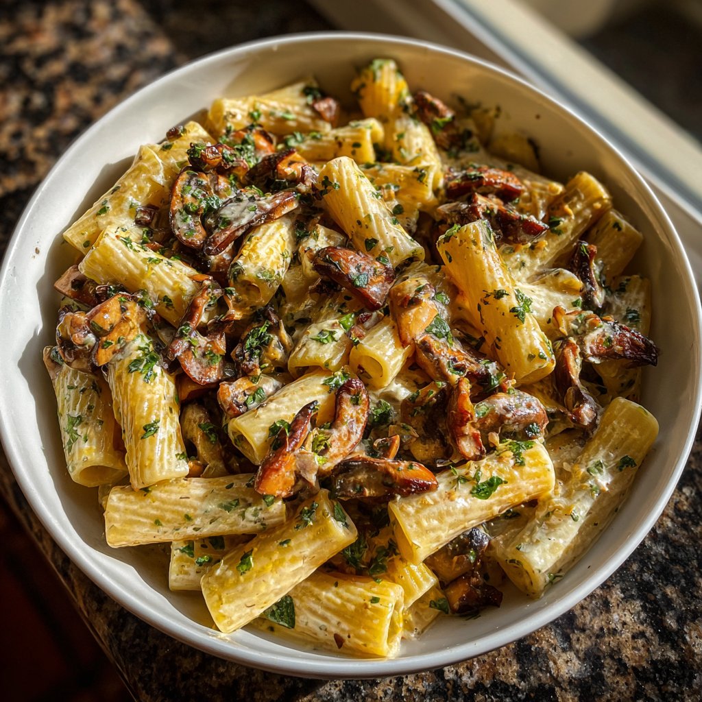 Rigatoni mit Pilzen und Kräutern